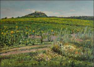 With A Sunflower Field off Hrobice And Nmice, 2005, oil on canvas panel (50x70) 