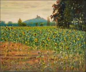 Sunflower Fields near Labe River between Kuntice And Nmice, 2006, oil on canvas panel (50x60)