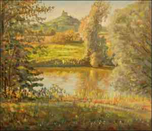 With Labe River off Lukovna In Golden Sunschine, 2006, oil on canvas apnel (60x70) 