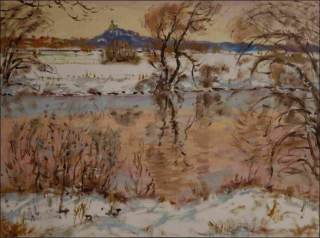 Winter Kuntick hora Castle over The Labe River off Lukovna, 2010, oil on canvas panel (60x80)