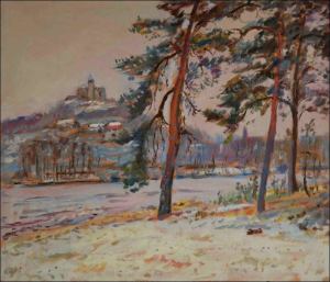 Winter Kuntick hora Castle with Pines off Kuntice, 2017, oil on canvas panel (60x70)