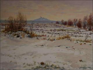 Winter Kuntick hora Castle from The Fields beyond Bohumile, 2010, oil on canvas panel (60x80)