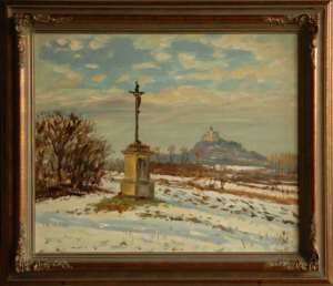 Wintry with A Wayside Cross off Sezemice, 2005, oil on canvas panel (50x60)