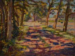 Alley of trees on the shore of a pond in jezd u Sezemic, 2019, oil on canvas panel (60x80)