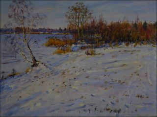 Little Birch on A Bank of The Oplatil Sand-pit on Frosty Sunny Winter Day, 2010, oil on canvas panel (60x80)