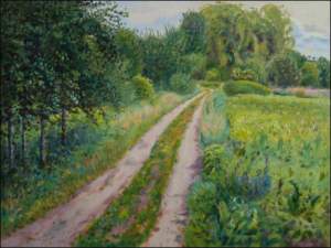 A Road to Farm near Labsk Pond beyond Sezemice, 2008, oil on canvas panel (60x80)