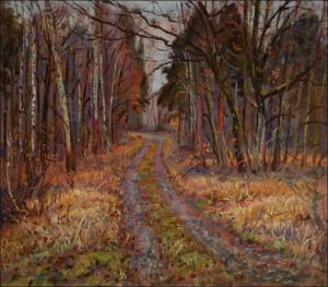 A path through the woods on the edge of ern za Bory, 2019, oil on canvas panel (70x80)