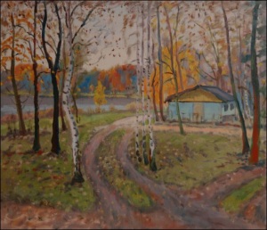 A Hut near A Lake (sand-pit beyond Hrdek), 2009, oil on canvas panel (60x70) 