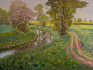 Chrudimka River off The Little Bridge in Drozdice, 2010, oil on canvas panel (60x80) 