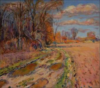 By a spring road near the mouth of the Bylanka to the Elbe near Svtkov, 2020, oil on canvas panel (70x80)