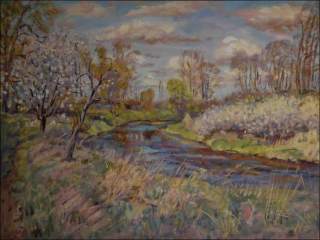 Spring Chrudimka below The Bridge in Tunchody, 2012, oil on canvas panel (60x80)