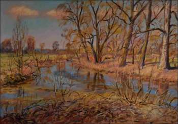 Spring Confluence of Chrudimka and Novohradka, 2016, oil on canvas panel (70x100)