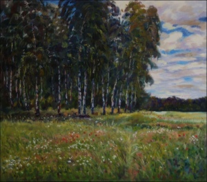 The Edge of a Birch Grove near Pohrnov, 2010, oil on canvas panel (70x80) 