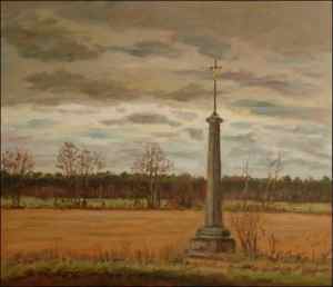 Wayside Cross beyond Bohdane nex to Road to Mlice, 2007, oil on canvas panel (60x70)