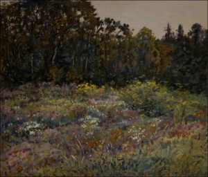 Kvetouc paseka v lesch ped Bohdan, 2012, olej na lepence (60x70)