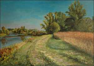 Labe River off The Bridge in Rosice, 2004, oil on canvas panel (70x100)