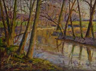 January Thaw on The Novohradka River near Dvakaovice, 2011, oil on canvas panel (60x80)