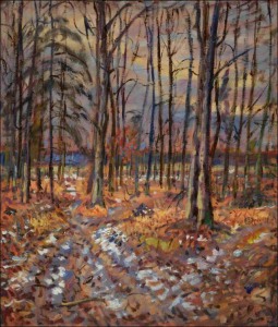 Forest with snow remnants behind Staroernsko, 2019, oil on canvas panel (70x60)