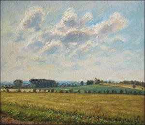 A Church in Mikulovice off The Hill beyond Osteany, 2007, oil on canvas panel (60x70)