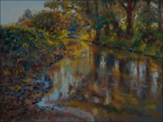 Novohradka River off The Bridge in hetick Lhota, 2010, oil on canvas panel (60x80)