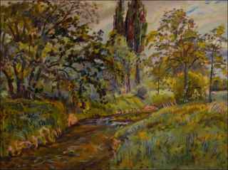 The Novohradka River near Uhetice toward Uhetick Lhota, 2015, oil on canvas panel (60x80)