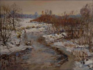 The Novohradka River beyond Uhetick Lhota in Winter, 2010, oil on canvas panel (60x80) 