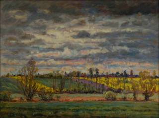 Osteany with rapeseed fields from Nemoice, 2019, oil on canvas panel (60x80)