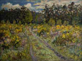 A Glade with Broom in Bloom in Forests near Valy u Peloue, 2013, oil on canvas panel (60x80)