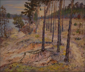 Pina lemovan borovicemi podl psnku v Mlicch, 2011, olej na lepence (60x70)