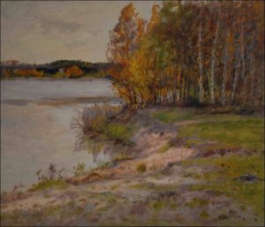 Autumn Trembling Poplars and Birches Ashore Oplatil Sand-pit, 2010, oil on canvas panel (60x70)