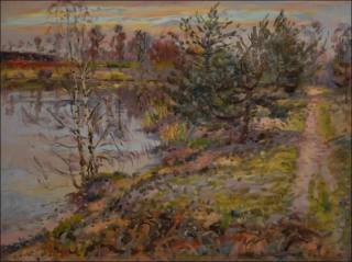 Autumn Early Evening with Young Pine-trees by Oplatil, 2013, oil on canvas panel (60x80)