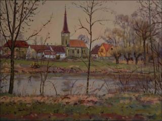 A View of The Little Church in Kuntice over The Labe River, 2012, oil on canvas panel (60x80)