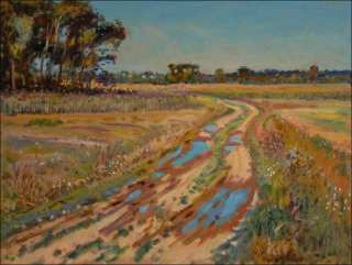 Field road with puddles near edick pond, 2019, oil on canvas panel (60x80)