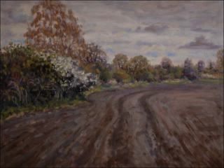 A Grove with Blackthorn in Blossom between Mtice and Osteany, 2012, oil on canvas panel (60x80)