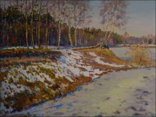 Sunny Bank of The Oplatil Sand-pit with Birches and Islets of Snow, 2011, oil on canvas panel (60x80)