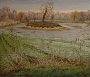 A Pond With A Little Island beyond Bohdane, 2007, oil on canvas panel (60x70)