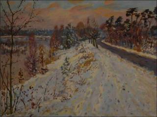 A Road along The Sand-pit in Mlice in Winter, 2010, oil on canvas panel (60x80) 