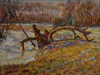 Old willow at the blind arm of Chrudimka near Nemoice in winter, 2019, oil on canvas panel (60x80