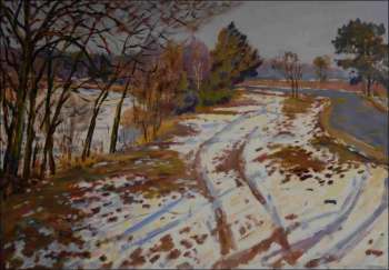 Tracks in Melting Snow of The Sand-pit in Mlice, 2011, oil on canvas panel (70x100) 