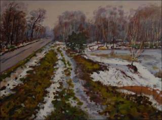 Melting Snow next to The Sand-pit along The Way from Mlice to Lohenice, 2011, oil on canvas panel (60x80) 