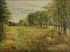 Poplar Trees near Labe River in Pardubice, 2004, oil on canvas panel (45x60)