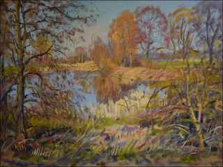 The Beginning of Spring by The Little Lake in Hostovice, oil on canvas panel (60x80)