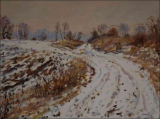 A Snow-covered Hollowed-out Farm-track between Tunchody and Mntice, 2012, oil on canvas panel (60x80)