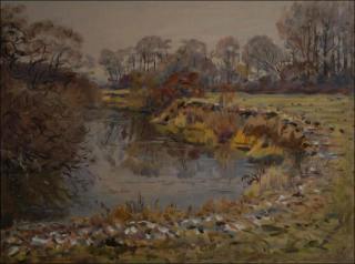 Snow Remains on Eroded Banks of Chrudimka near Hostovice, 2012, oil on canvas panel (60x80)