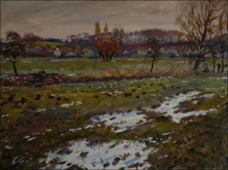 Snow Remains along Novohradka near Uhetick Lhota, 2012, oil on canvas panel (60x80)