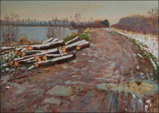 Snow Remains near A Sand-pit beyond Hrdek Village, 2008, oil on canvas panel (50x70)