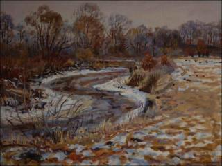 Winter Chrudimka River near Uhetick Lhota, 2012, oil on canvas panel (60x80)