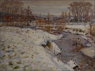 Winter Novohradka River beyond Uhetick Lhota, 2010, oil on canvas panel (60x80) 