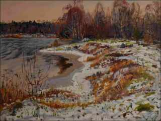 The Sand-pit near Stblov in Winter, 2015, oil on canvas panel 60x80) 