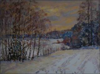 Winter Sun Covered by Clouds near Oplatil Sand-pit, 2010, oil on canvas panel (60x80)